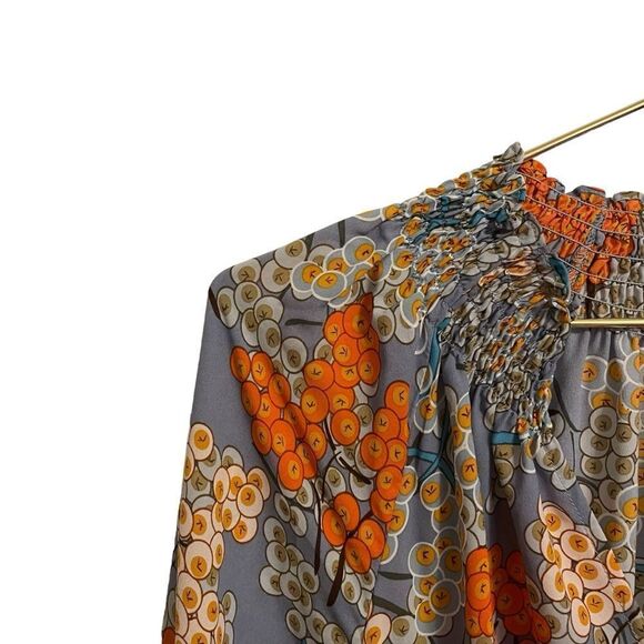 Traffic People Corrine Midi Dress In Grey Floral Berry Ballon Sleeves Size XS - Picture 5 of 9